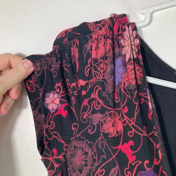 Womens Betsy Johnson Floral Dress Faux Wrap Top Black Red Knit S Viscose Spandex - Picture 6 of 10